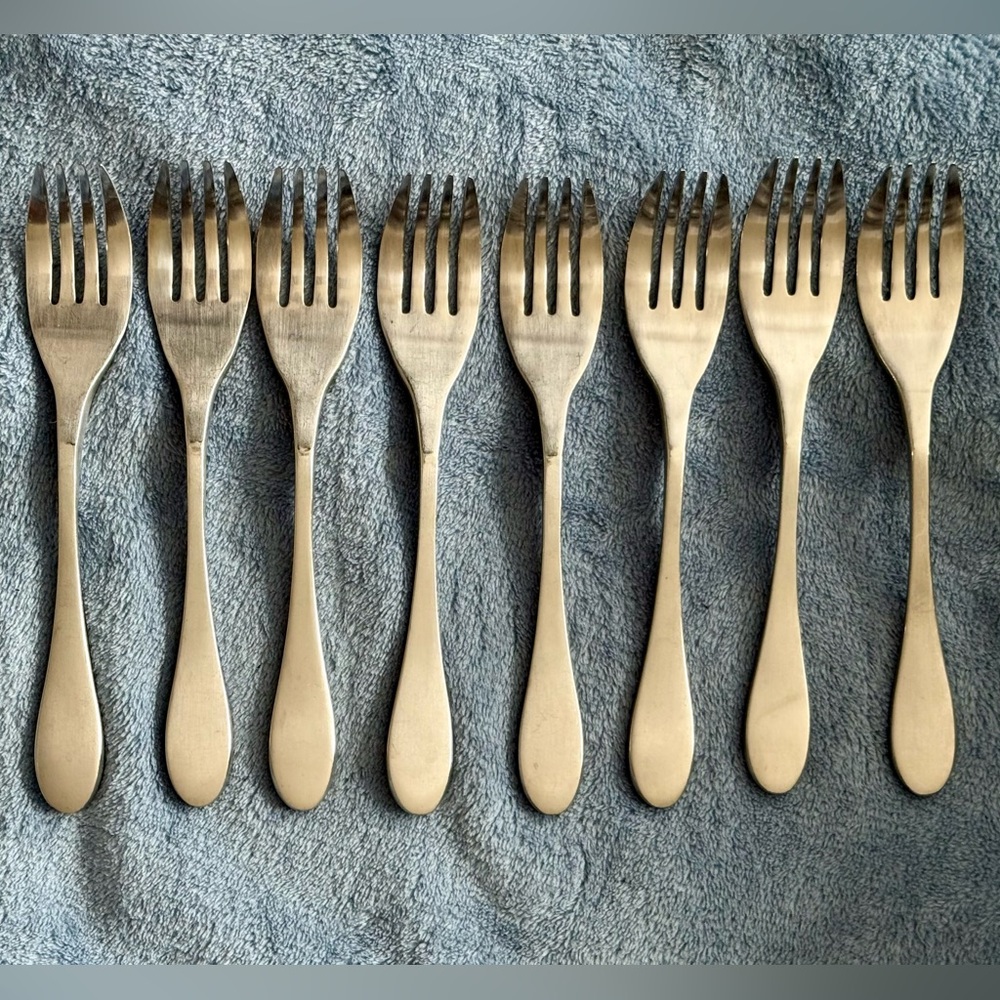 Eight (8) KNORK Stainless Steel Salad Forks- Matte Finish